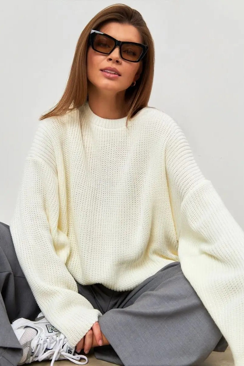 Solid Knit Crewneck Pullover Sweater