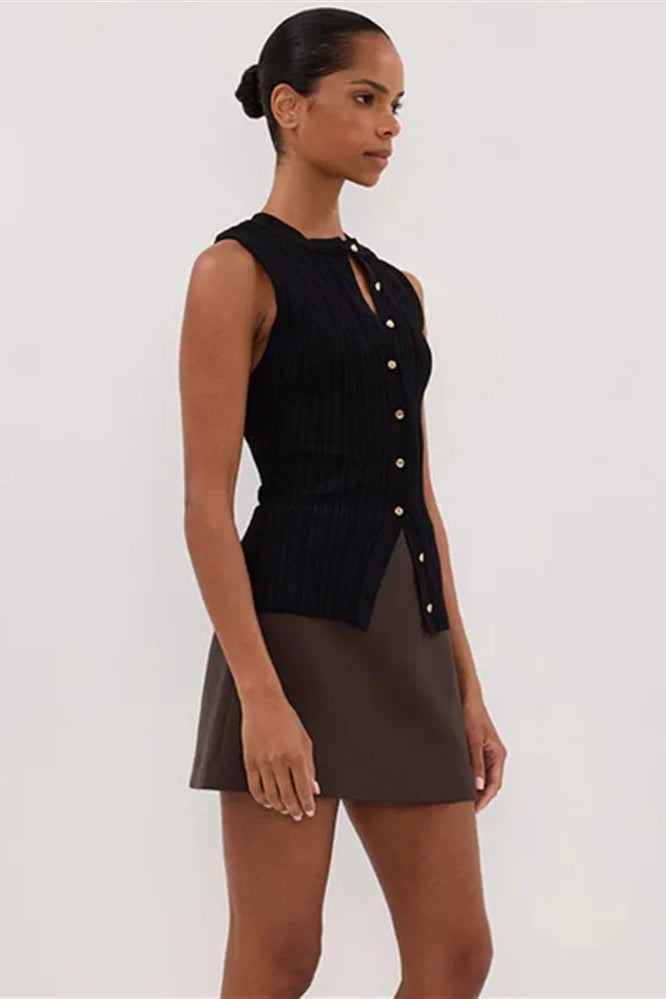 Solid Ribbed Sleeveless Cardigan