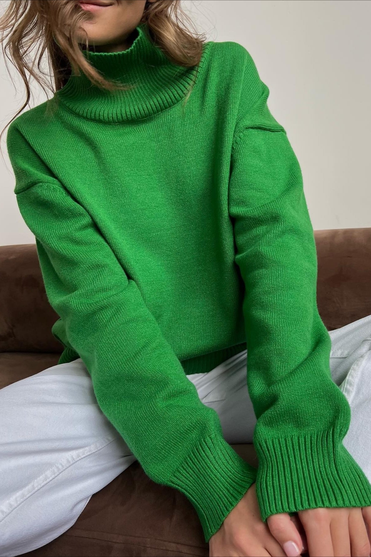 Relaxed Ribbed Turtleneck Knit Sweater