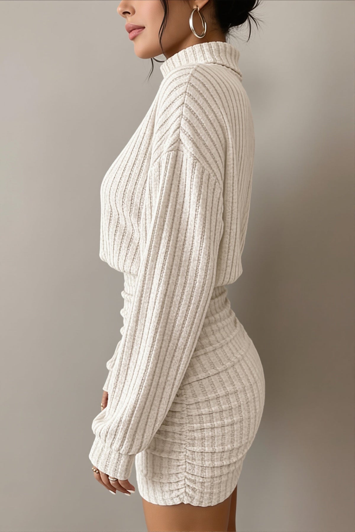 Ribbed Turtleneck Long Sleeve Mini Dress
