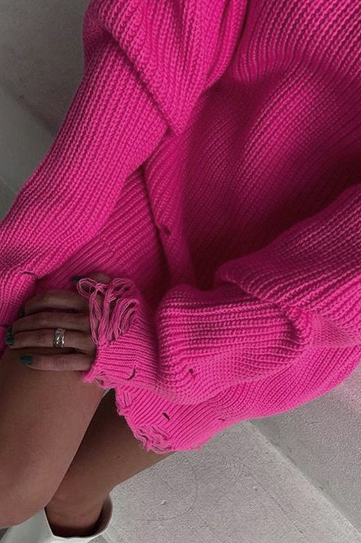 Distressed Longline Crew Neck Sweater