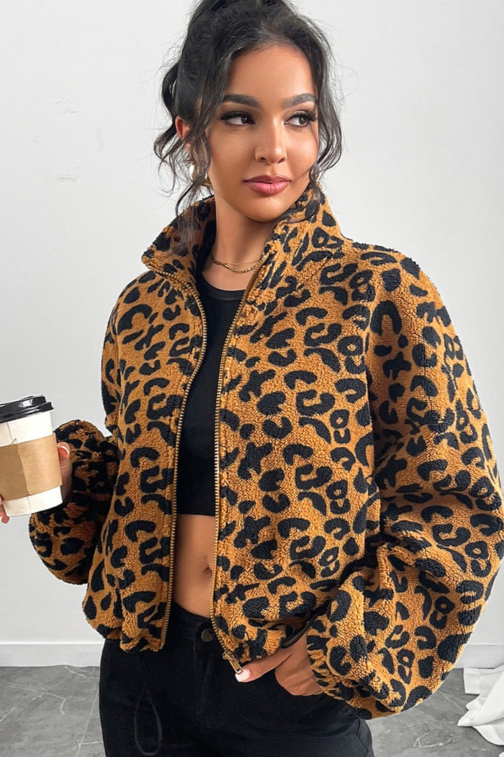 Cozy Leopard Print Fleece  Coat