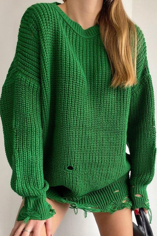 Distressed Longline Crew Neck Sweater