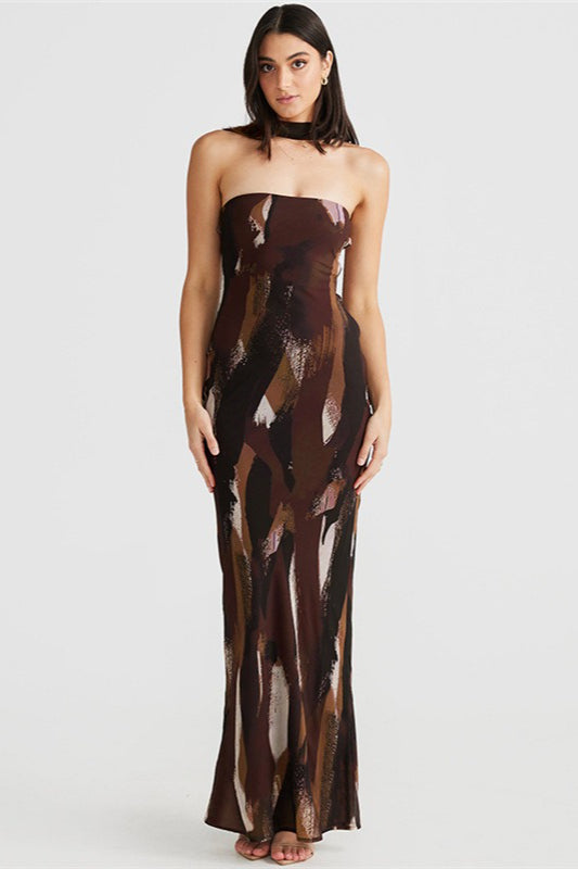Strapless Backless Print Maxi Dress