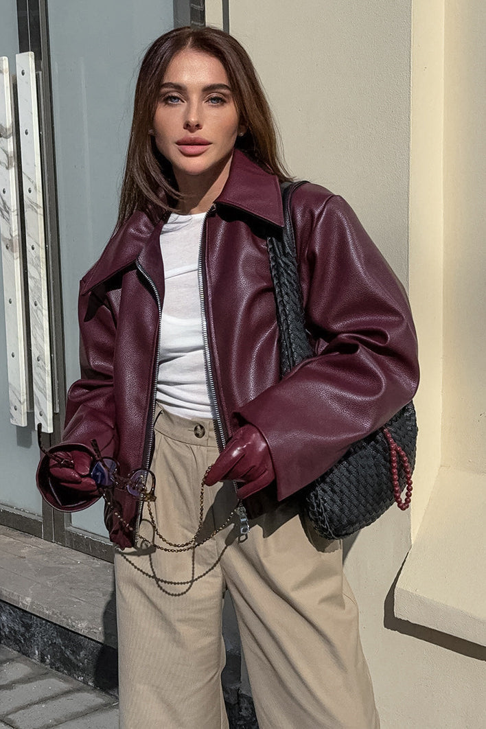 Burgundy Vintage Biker Coat