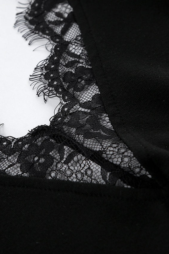 Black Lace Slim Long Sleeve MIni Dress