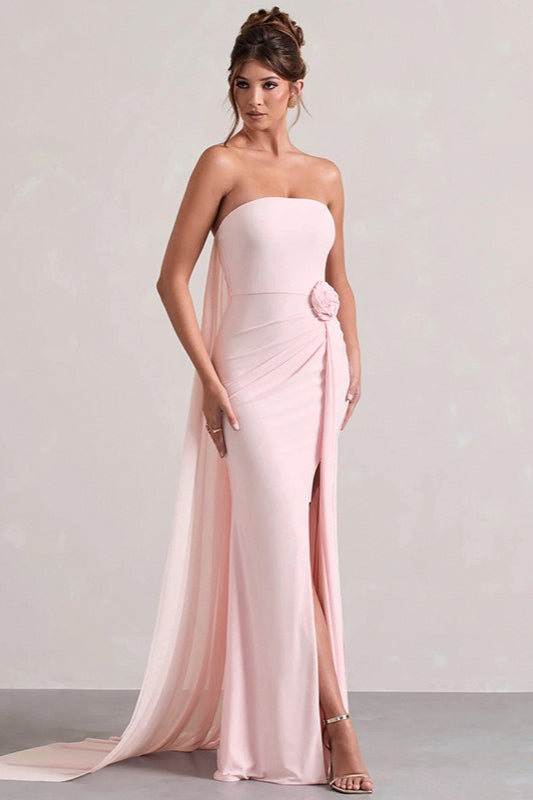 Strapless Floral Tie Maxi Dress
