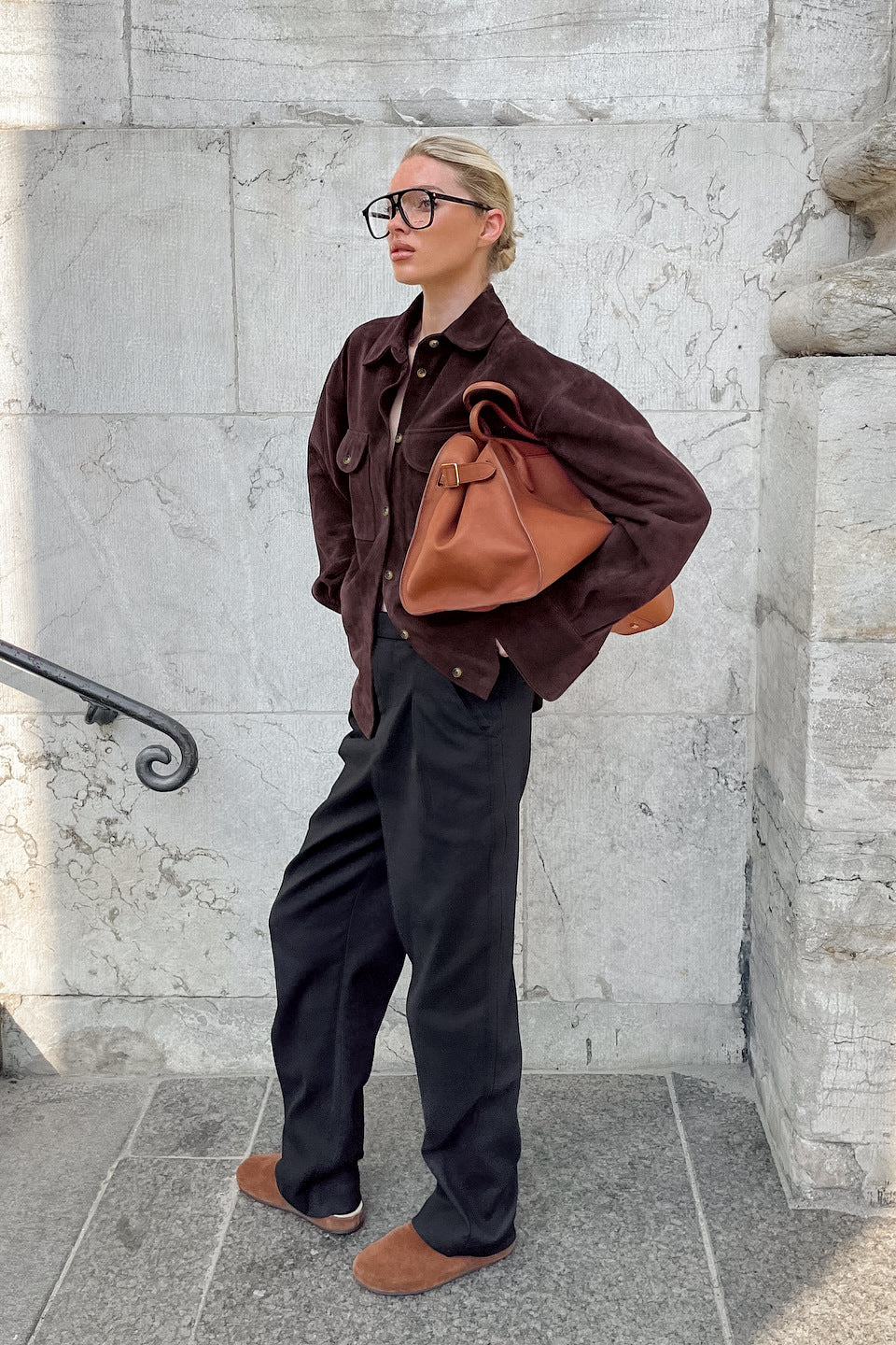 Brown Suede Loose Blazer Coat