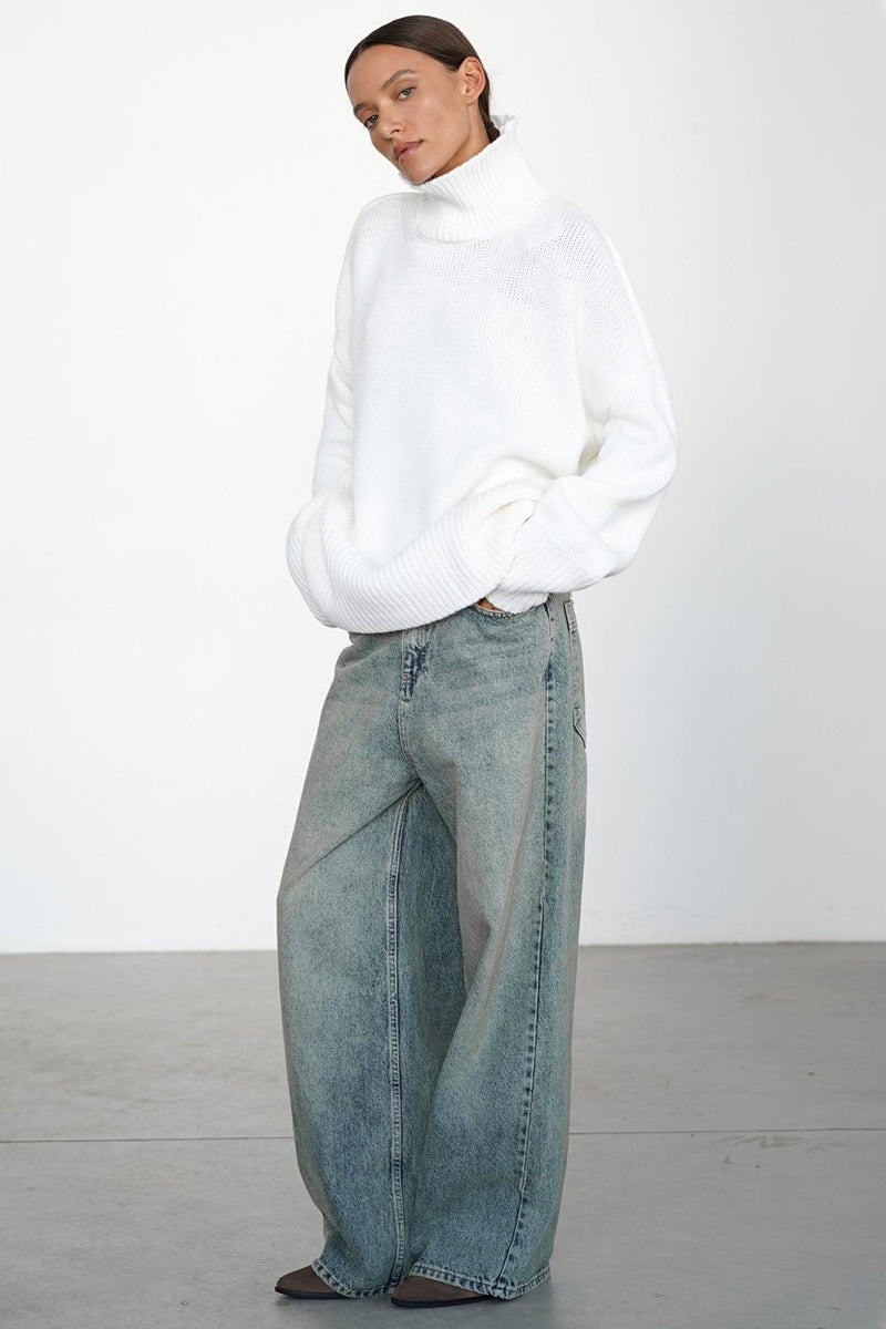Oversized Turtleneck Rib Trim Knit Sweater
