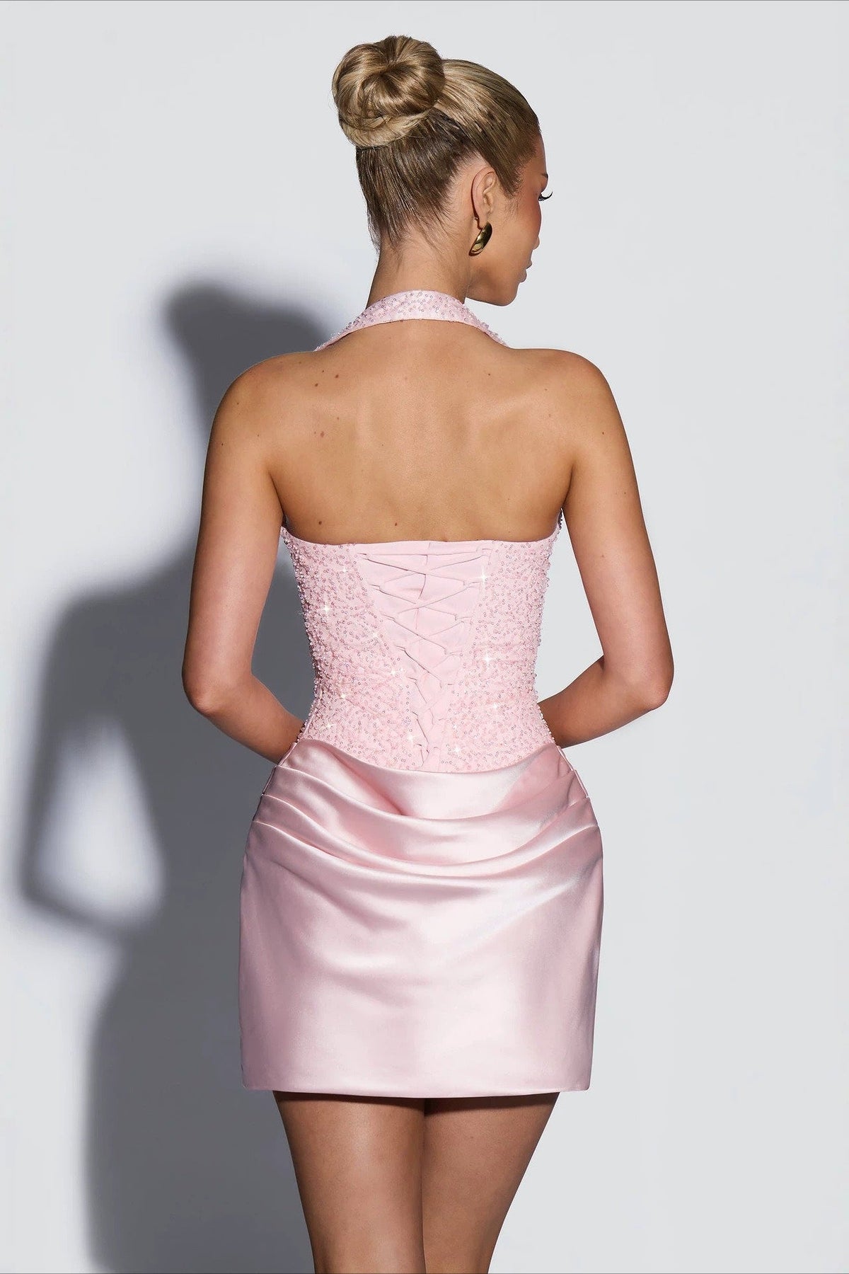 Sequin Corset Halter Draped Mini Dress
