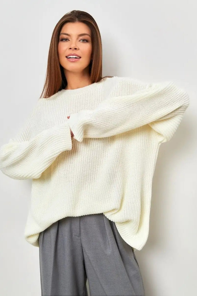 Solid Knit Crewneck Pullover Sweater