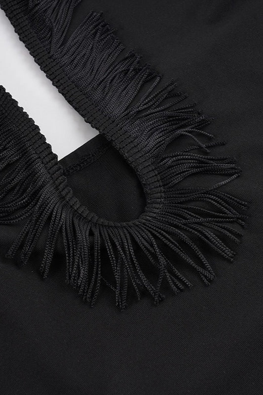 Solid Fringed Irregular Halter MIni Dress