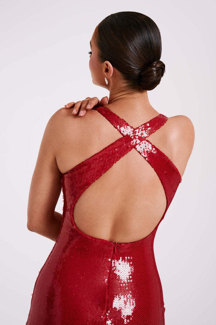 Backless Floral Sequin Maxi Dress