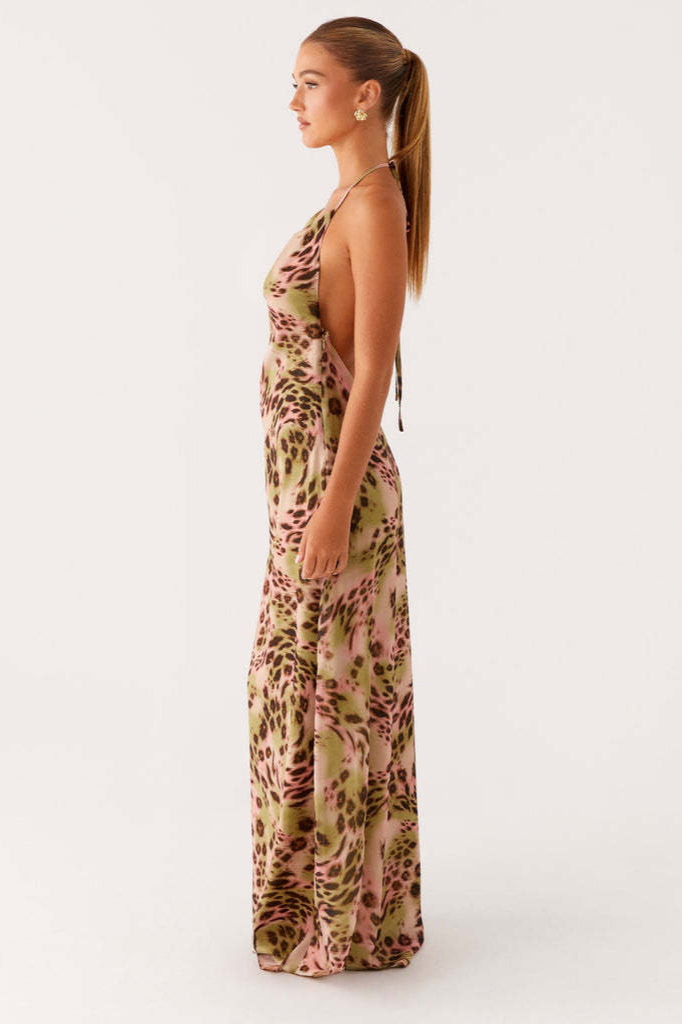 Street Style Leopard V Neck Maxi Dress
