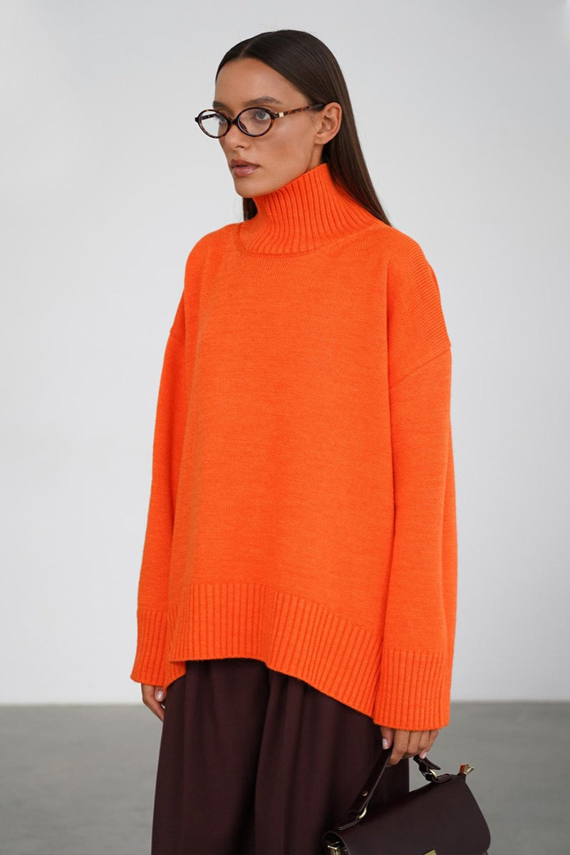 Oversized Turtleneck Rib Trim Knit Sweater