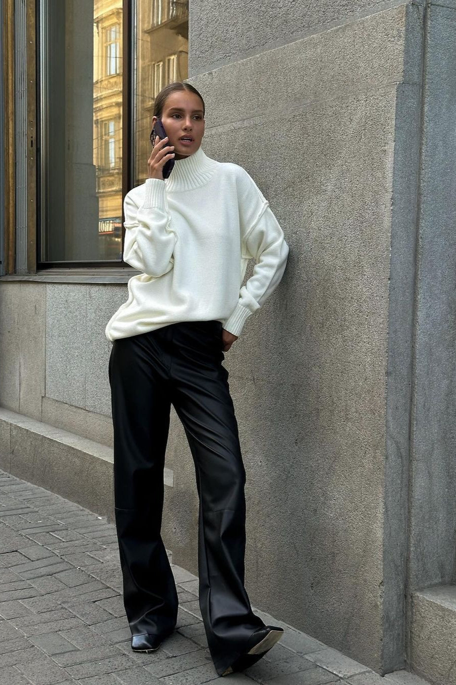 High Neck Patchwork Knit Sweater