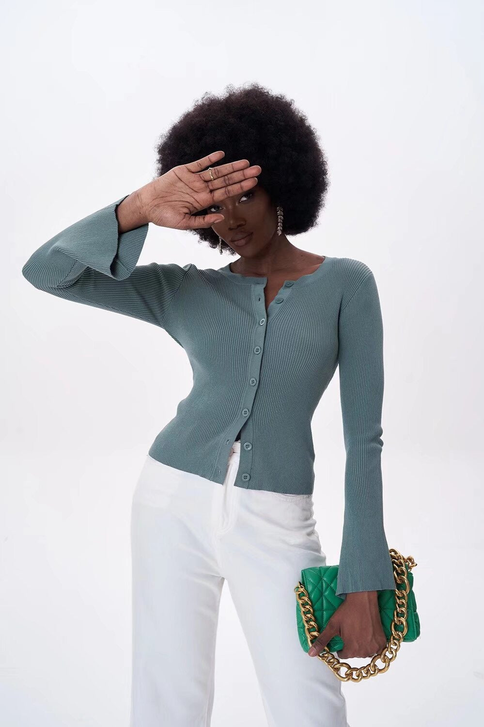 Flare Sleeve Button Cardigan