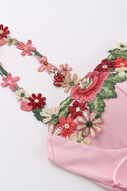 Floral Cup Detail Lace-Up Bodycon Maxi Dress