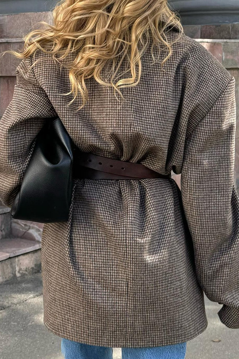 Houndstooth Wool Blend Long Coat