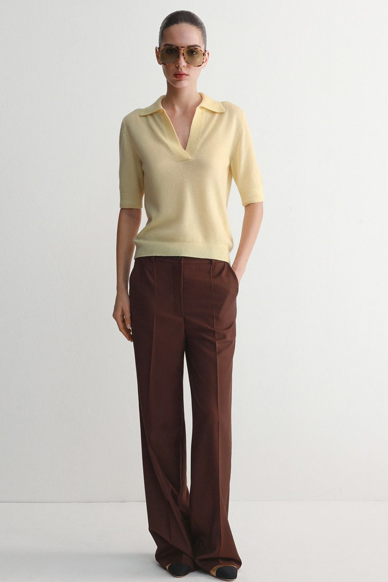 Open Collar Short Sleeve Polo Knit Sweater