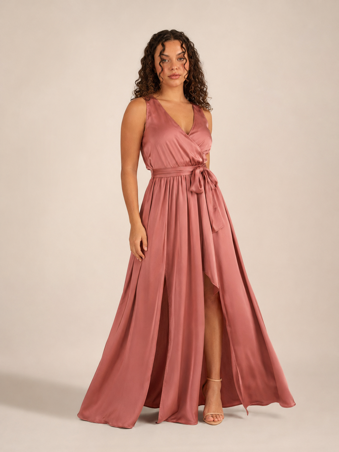 Léontine Robe Longue Femme – Robe Portefeuille Col V Ceinture Nouée Coupe Élégante