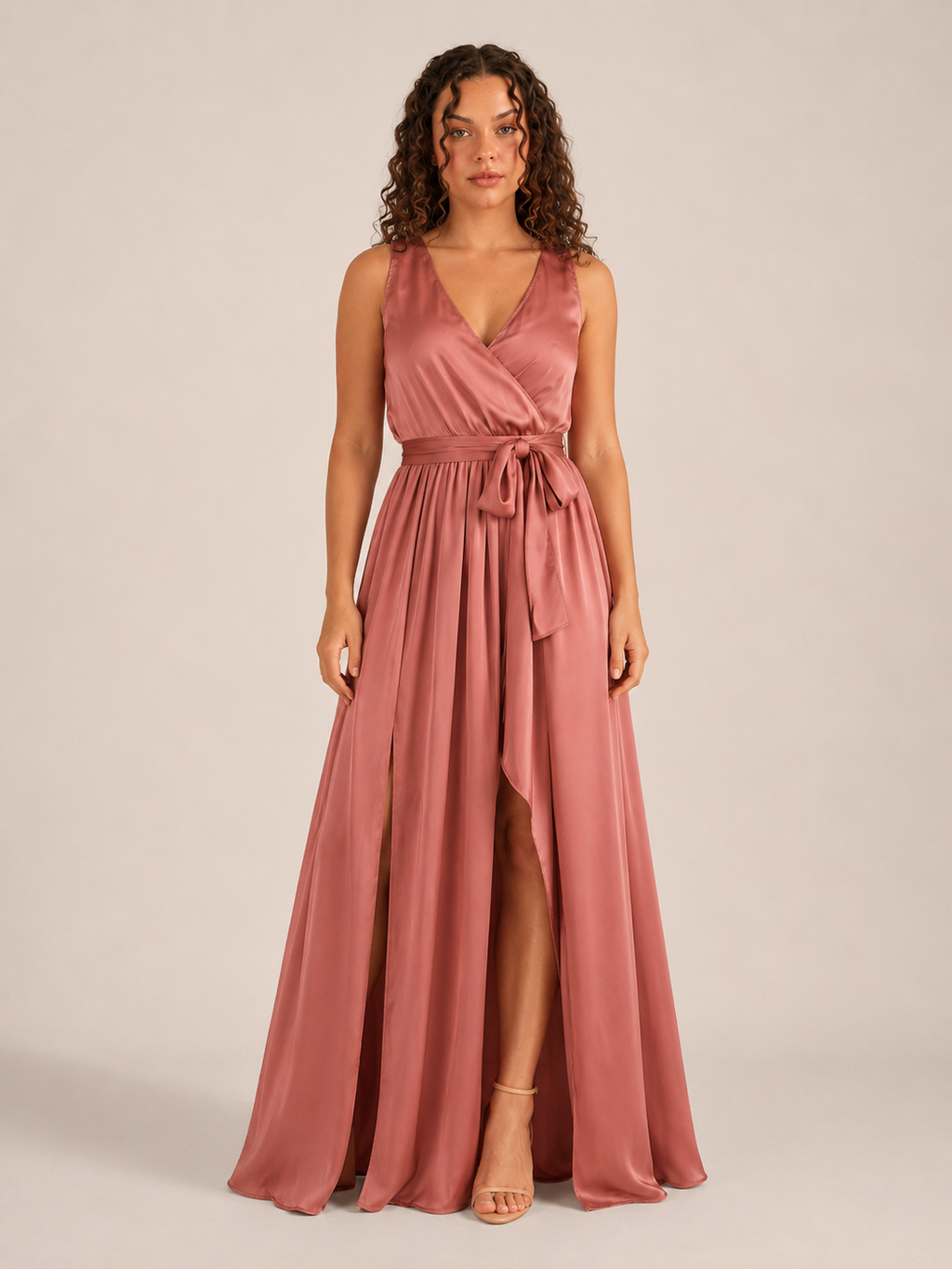 Léontine Robe Longue Femme – Robe Portefeuille Col V Ceinture Nouée Coupe Élégante