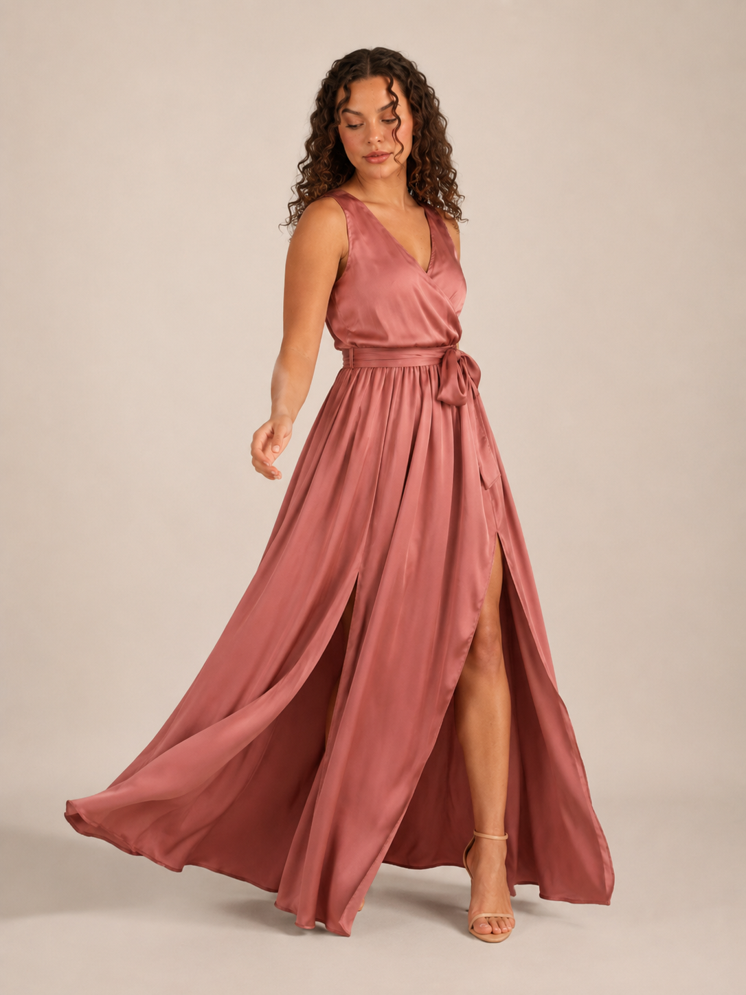 Léontine Robe Longue Femme – Robe Portefeuille Col V Ceinture Nouée Coupe Élégante