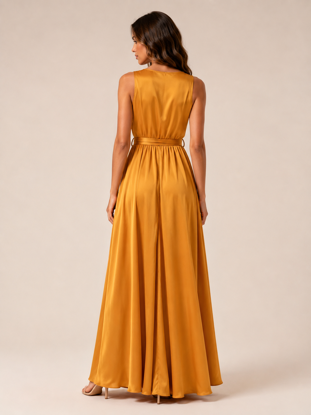 Léontine Robe Longue Femme – Robe Portefeuille Col V Ceinture Nouée Coupe Élégante