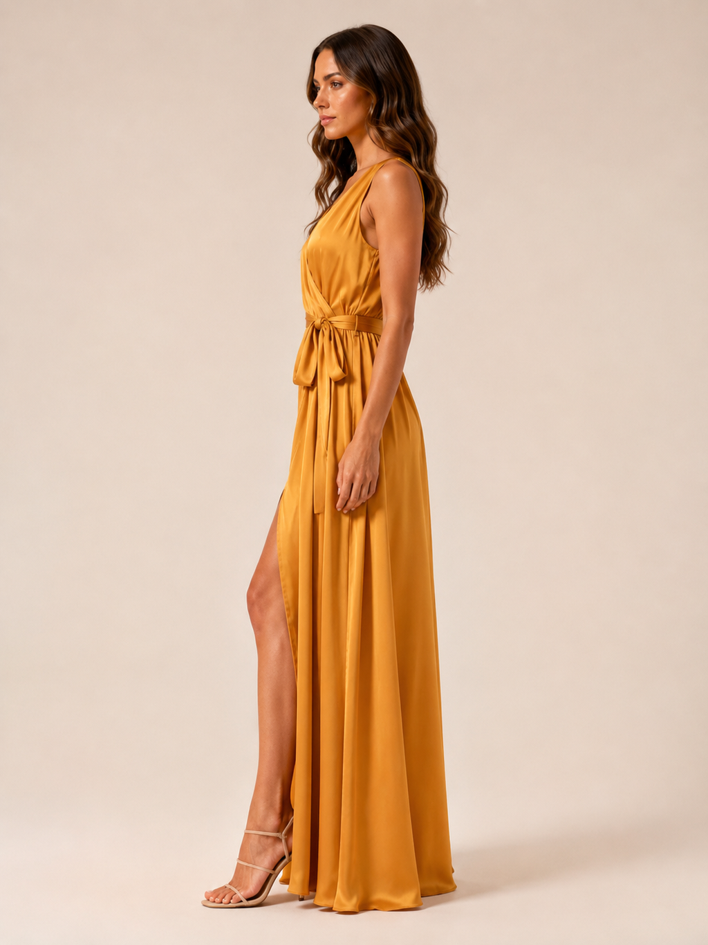 Léontine Robe Longue Femme – Robe Portefeuille Col V Ceinture Nouée Coupe Élégante