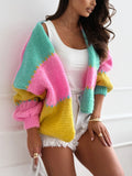 Lazy-Style Color-Block Loose Knit Cardigan