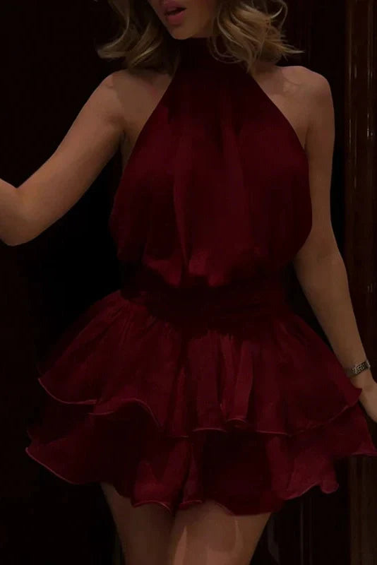 Sleeveless Slim Lace Up Backless Mini Dress