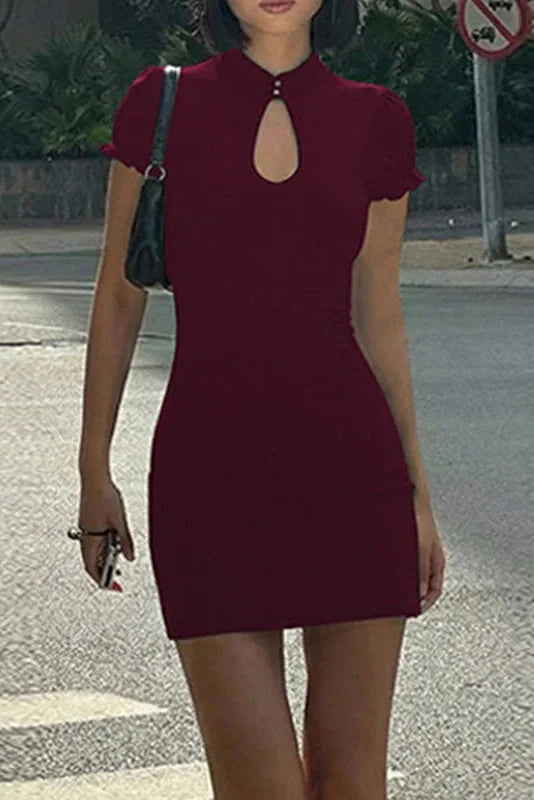 Hollow Out Short Sleeve High Waist Bodycon Mini Dress