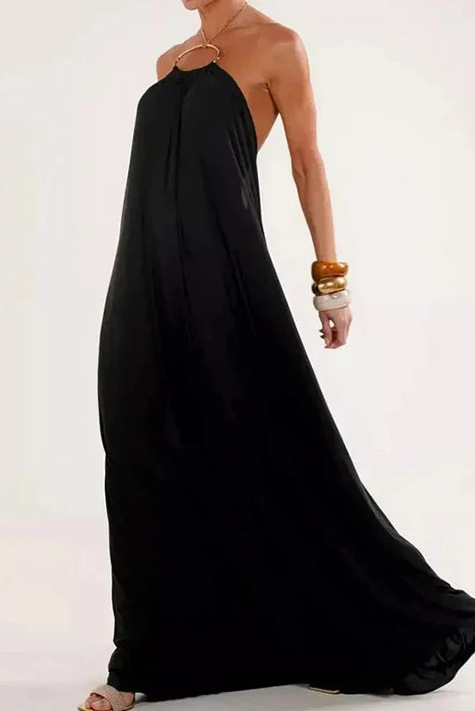 Elegant Hollow Out High Waist Backless Loose Maxi Dress