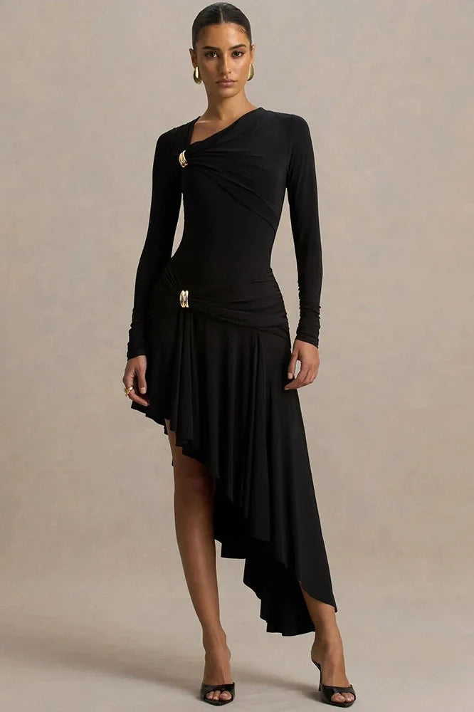 Long Sleeve Split Irregular Maxi Dress