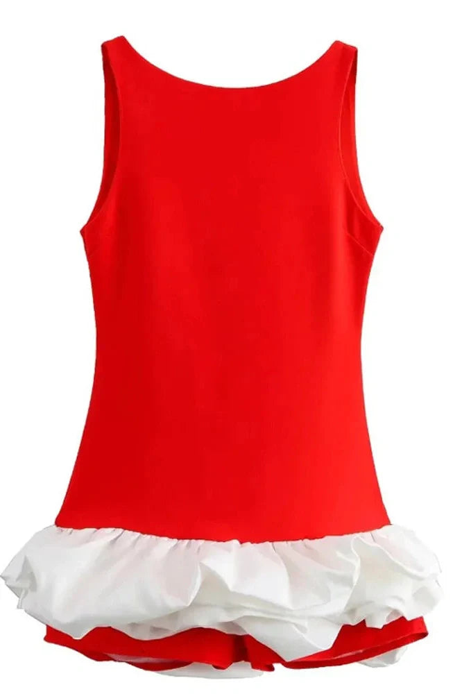 Patchwork Sleeveless High Waist Backless Mini Dress