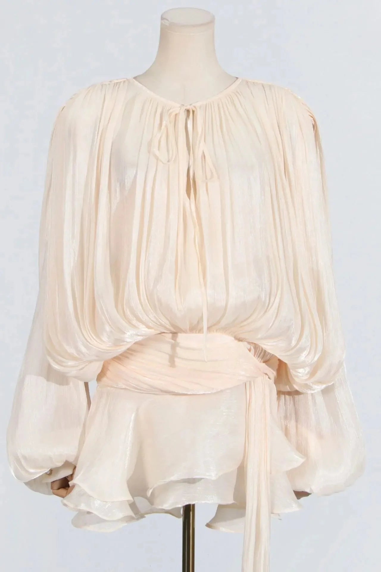 Elegant Pleated Long Sleeve High Waist Mini Dress