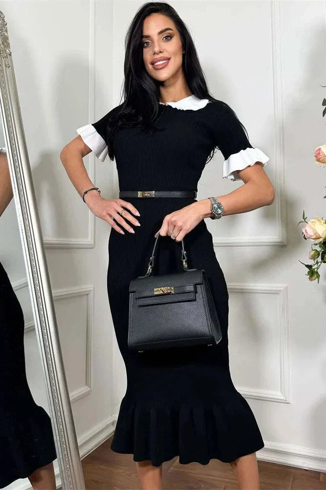 Short Sleeve Slim High Waist Midi Dress