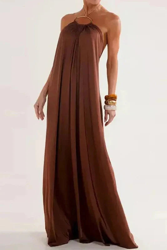 Elegant Hollow Out High Waist Backless Loose Maxi Dress