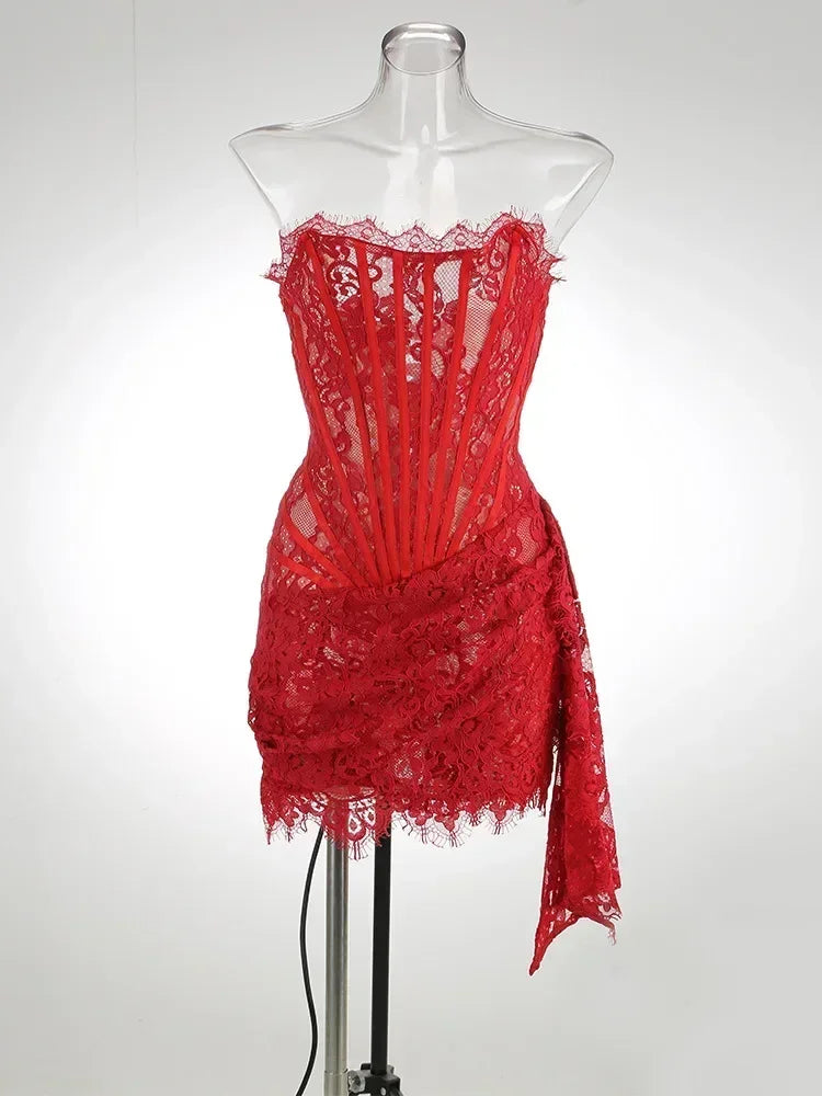 Lace See-Through Bodycon Irregular Mini Dress