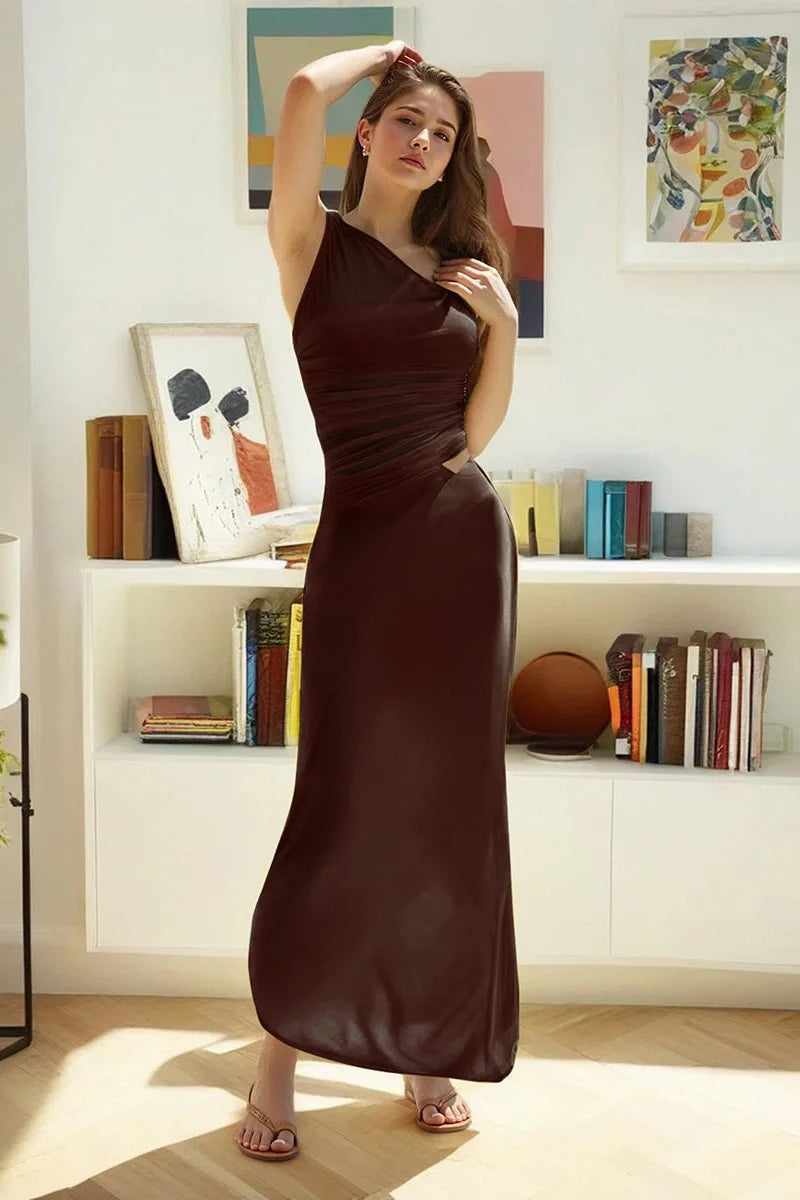 Bodycon Slim One-Shoulder Patchwork Maxi Dress