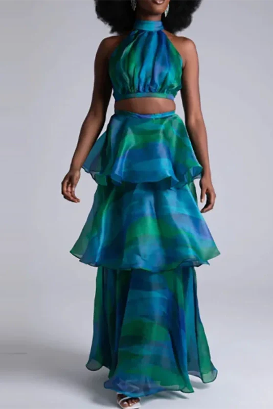Elegant Slim Printed Sleeveless High Waist Maxi Dress