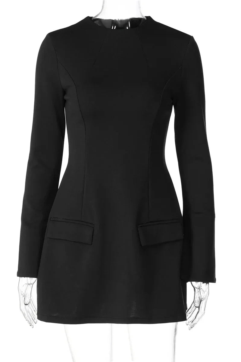 Elegant Long Sleeve Slim A-Line High Waist Mini Dress
