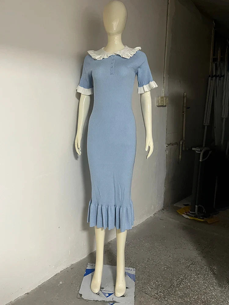 Knitted Short Sleeve Slim Midi Dress