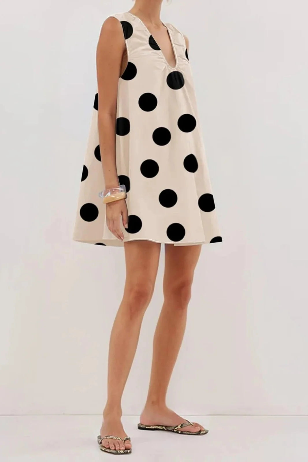 Printed V Neck Sleeveless Loose Fit Mini Dress