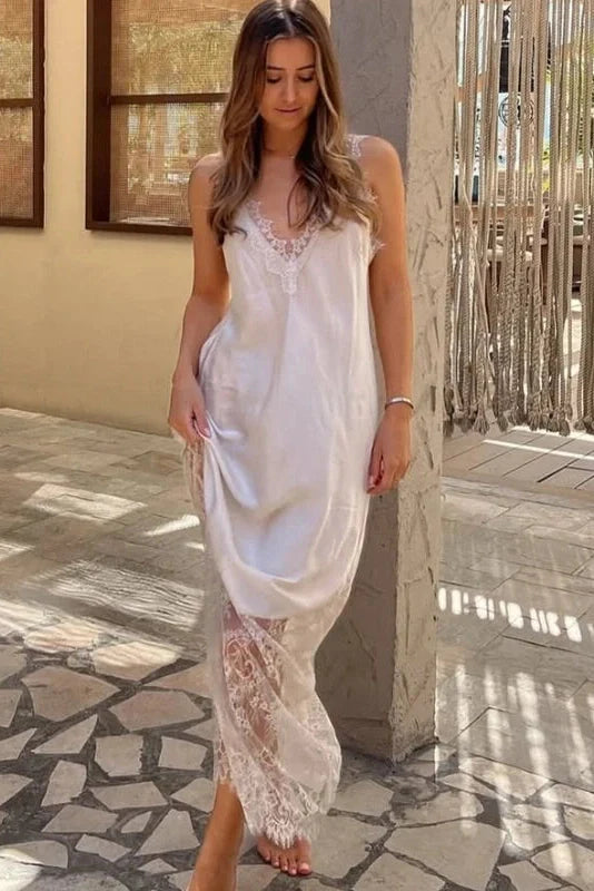 Hollow Lace Loose Backless V-Neck Sleeveless Maxi Dress