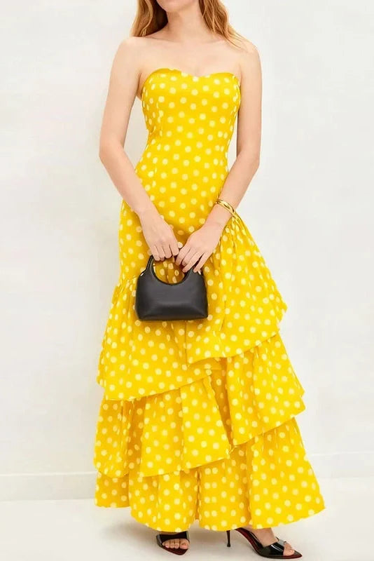 Elegant Off Shoulder High Waist Polka Dot Print Maxi Dress