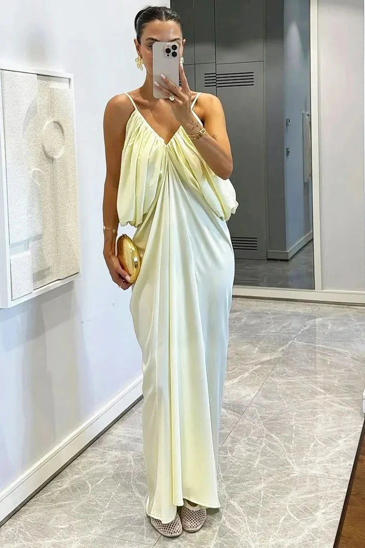 Elegant V-Neck Loose Backless Maxi Dress