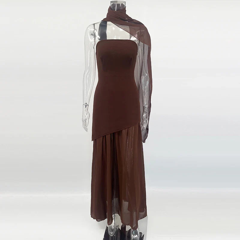 Elegant Strapless Sleeveless Maxi Dress