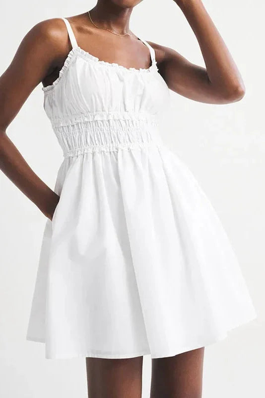 Hollow Out Sleeveless Slim Pleated Printed Mini Dress