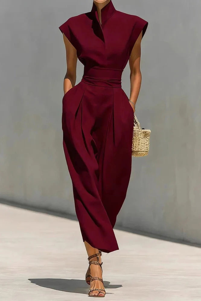Elegant High Waist Slim Pleated Sleeveless Midi Dress